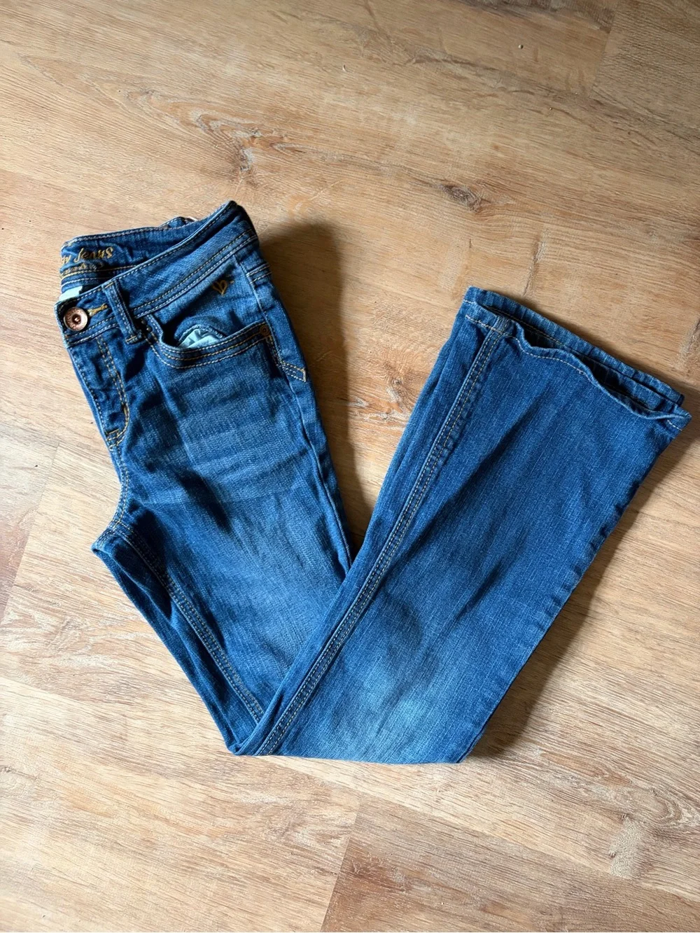 Justice Girls Mid Rise Medium Blue Denim Flare Jeans
